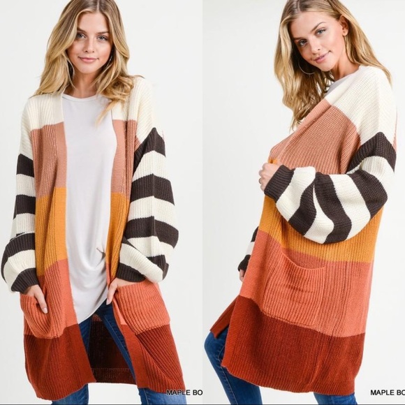 REMIND ME AGAIN COLOR BLOCK CARDIGAN- MAPLE - Picture 3 of 3